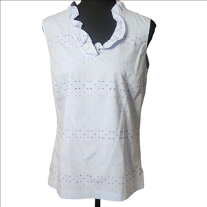 Talbots White Sleeveless Ruffle Blouse, Size Medium